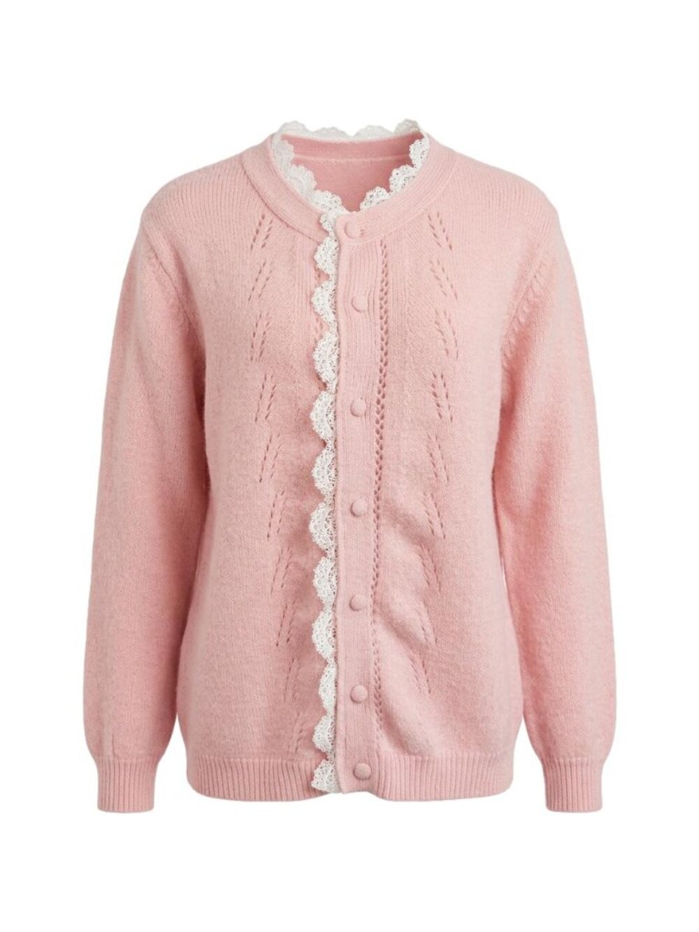 Vintage Style Lace Trim Pink Cardigan Sweater Soft Coquette Cottagecore